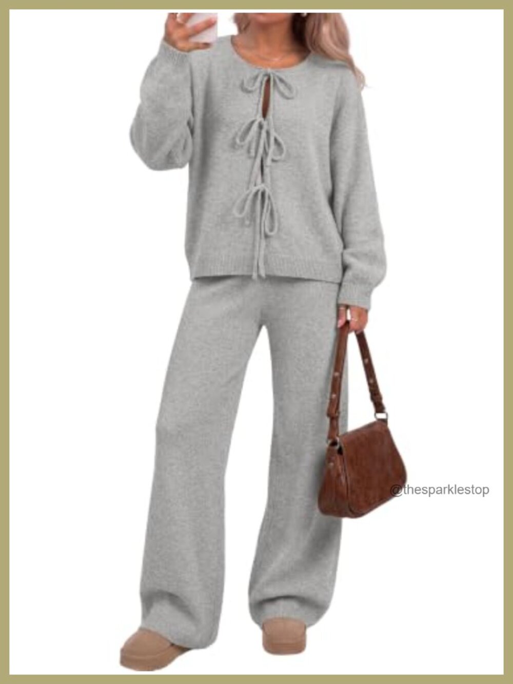 Trendy Queen Women's 2 Piece Lounge Set Oversized Tie Front Sweater Set